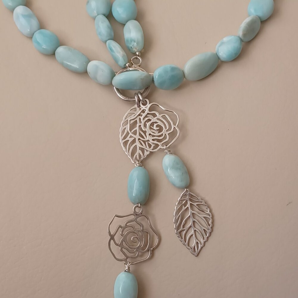 100% Natural larimar stone necklace  and 925 sterling silver